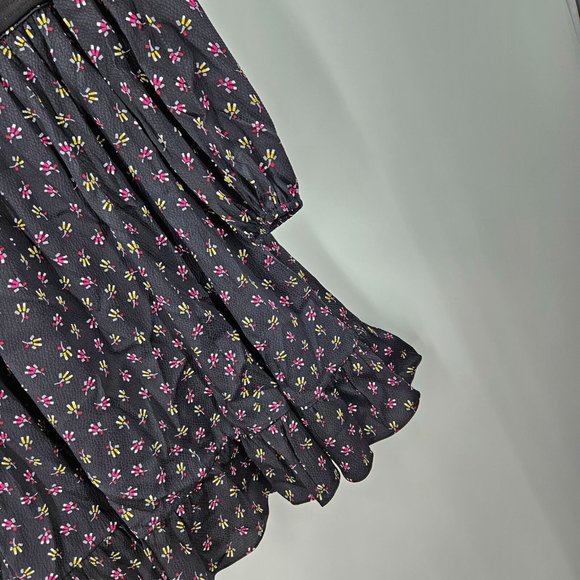 Diane Von Furstenberg Dress Black Lizbeth Silk Floral V-Neck Long Sleeve Size 4 - Picture 3 of 8